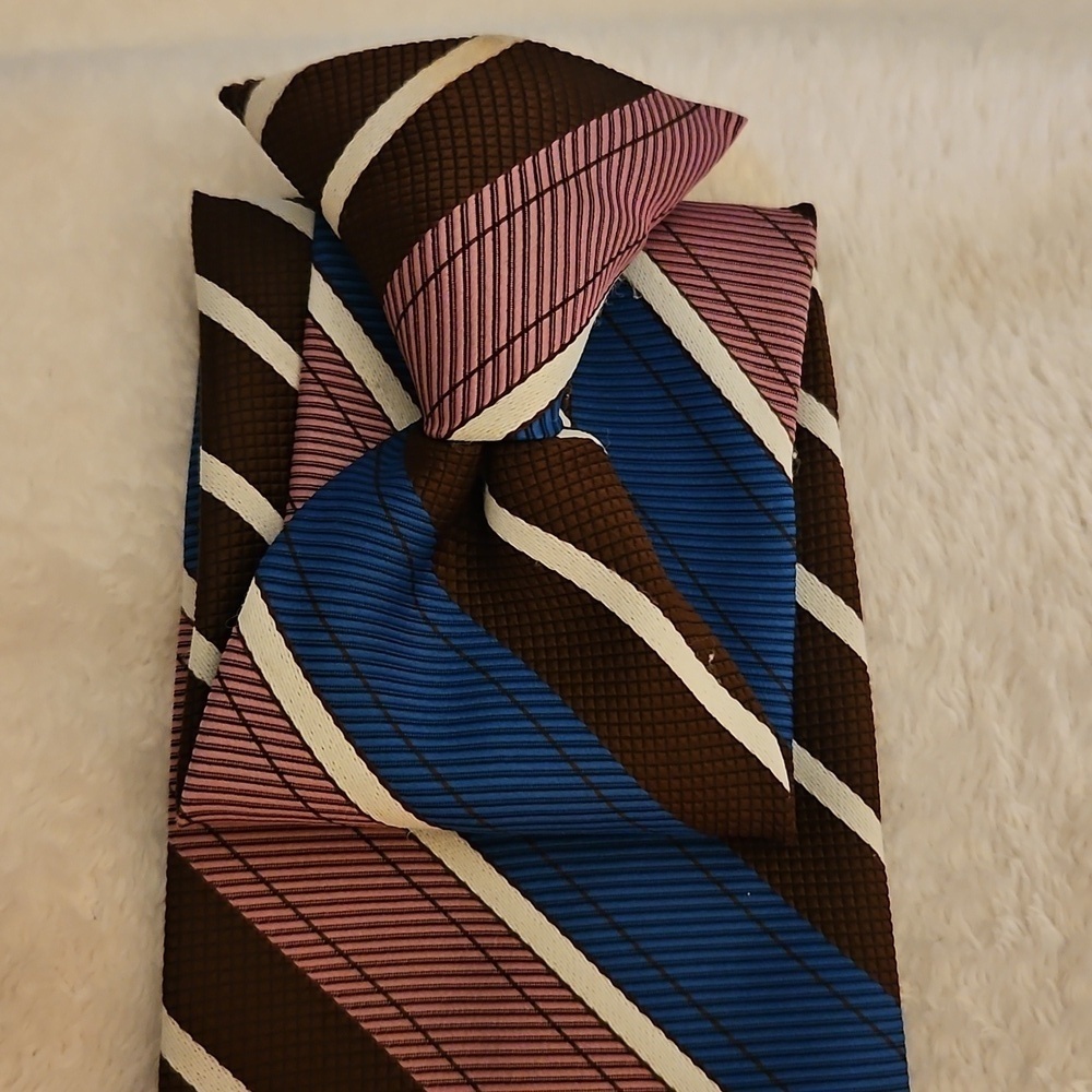 TOWNCRAFT 1960s Brown Multi-color Striped Clip-on Tie - Picture 3 of 7